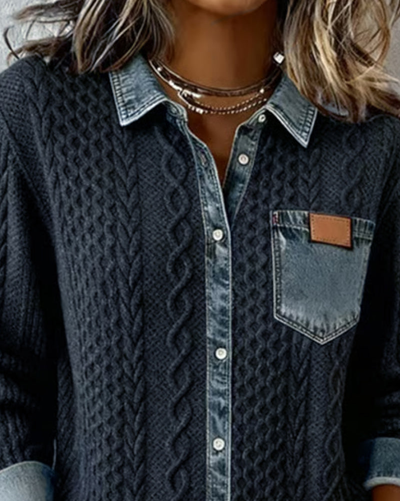 Camisa de Manga Larga con Detalles de Mezclilla
