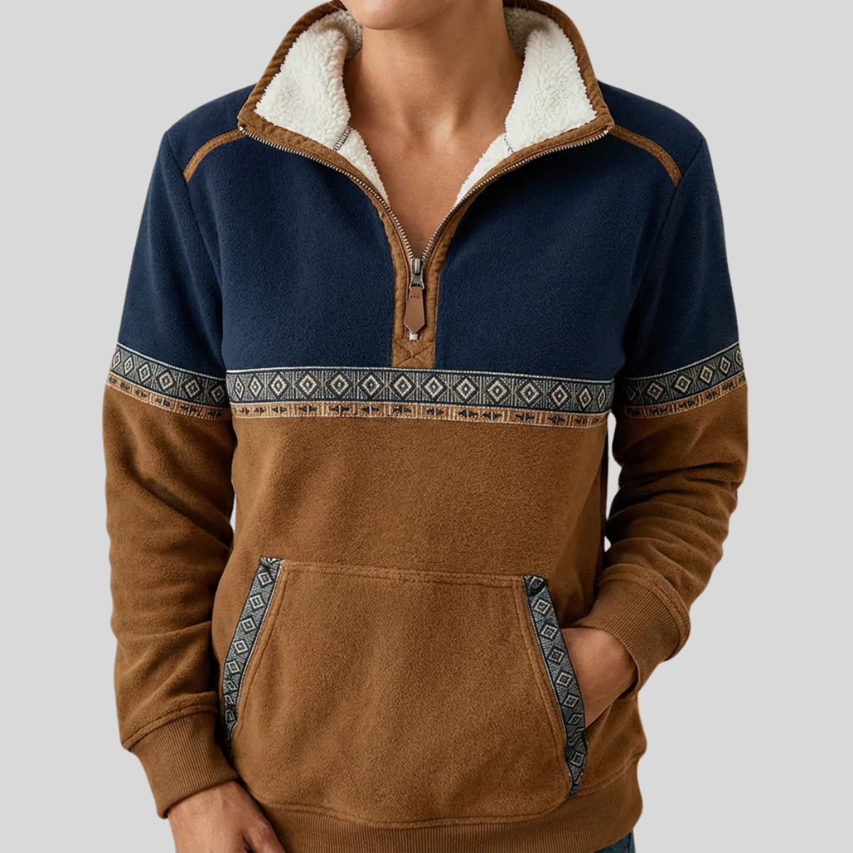 Alvette™ | Suéter Medio Cierre con Cuello Sherpa