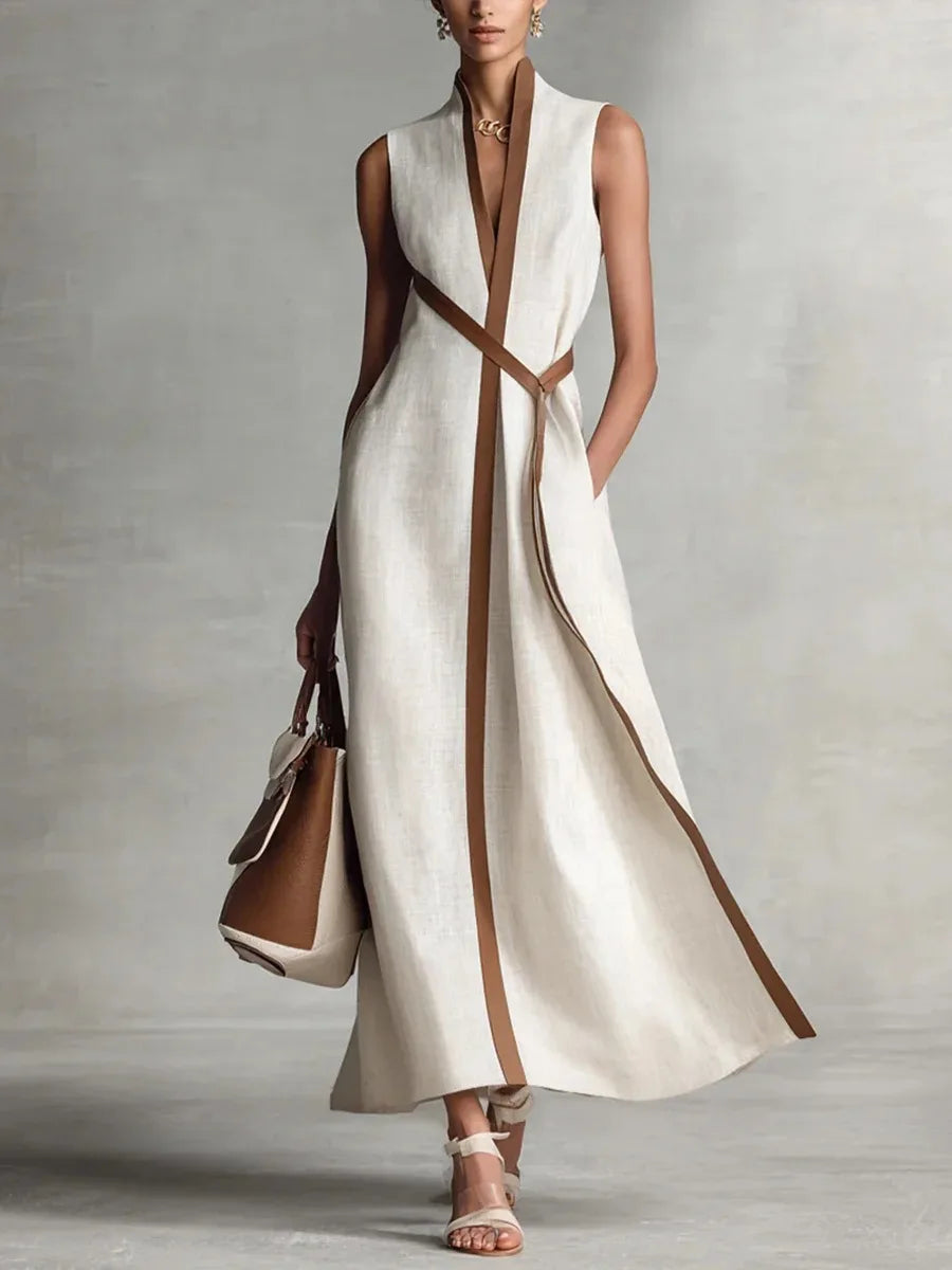 Valeria | Vestido Maxi de Mujer Cuello en V a Rayas