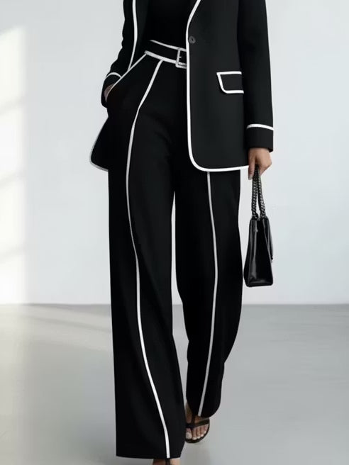Claudia | Conjunto Blazer con Ribete y Pantalón Ancho