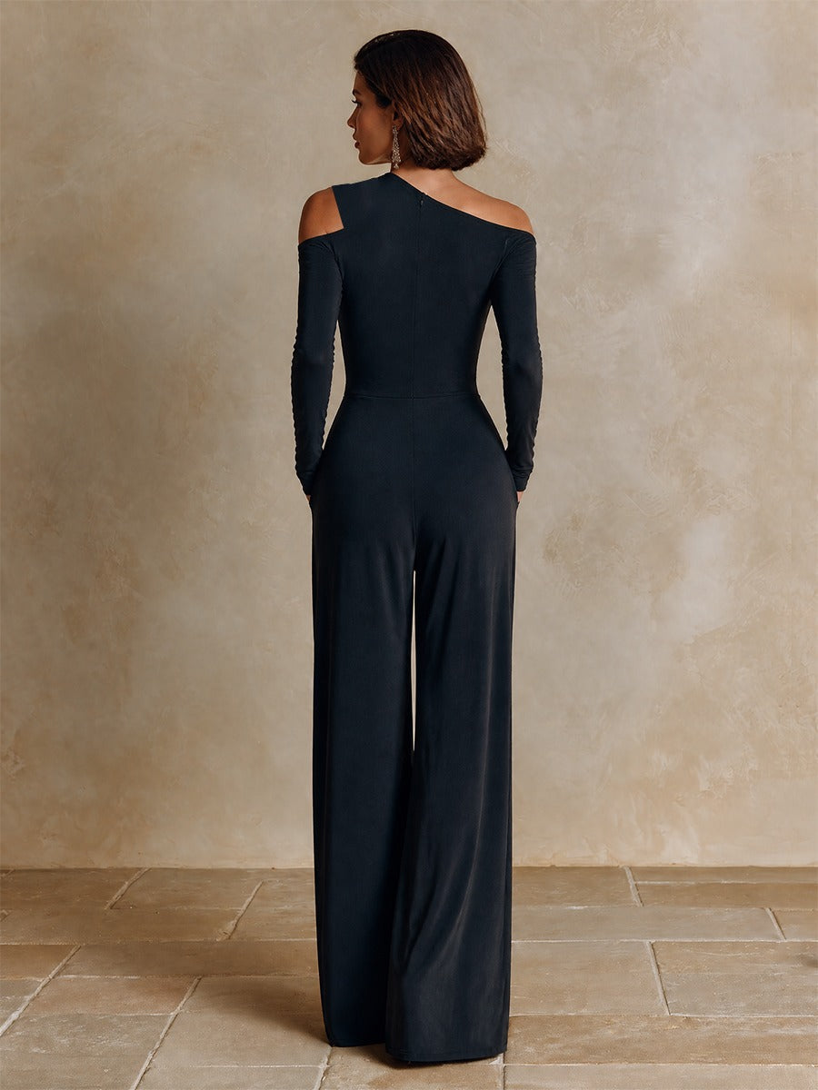 Raffaella | Mono de Noche Negro Asimétrico con Pantalón Ancho