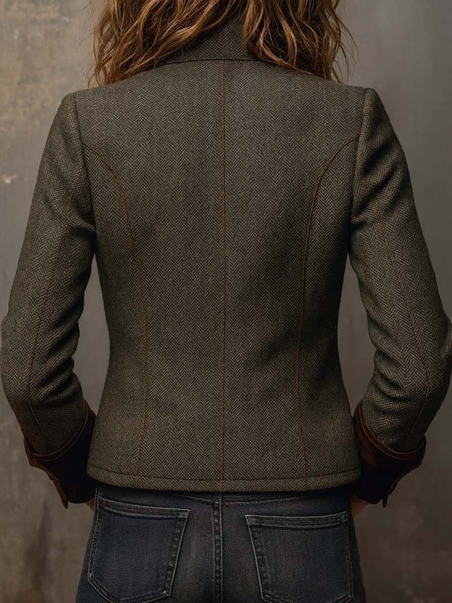 Honorine | Blazer Vintage Espiga con Ribetes en Contraste