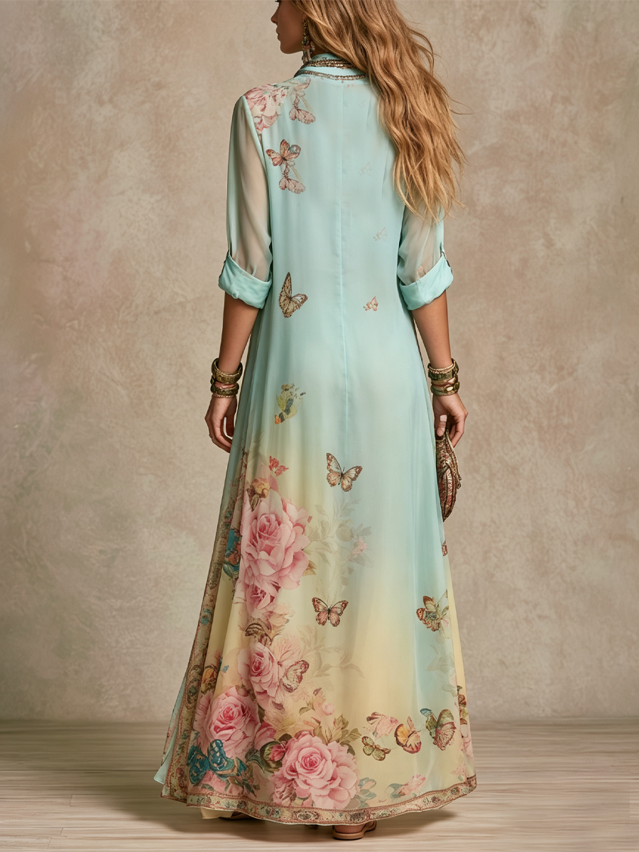 Mónica | Vestido Maxi en Gasa con Estampado Floral Barroco