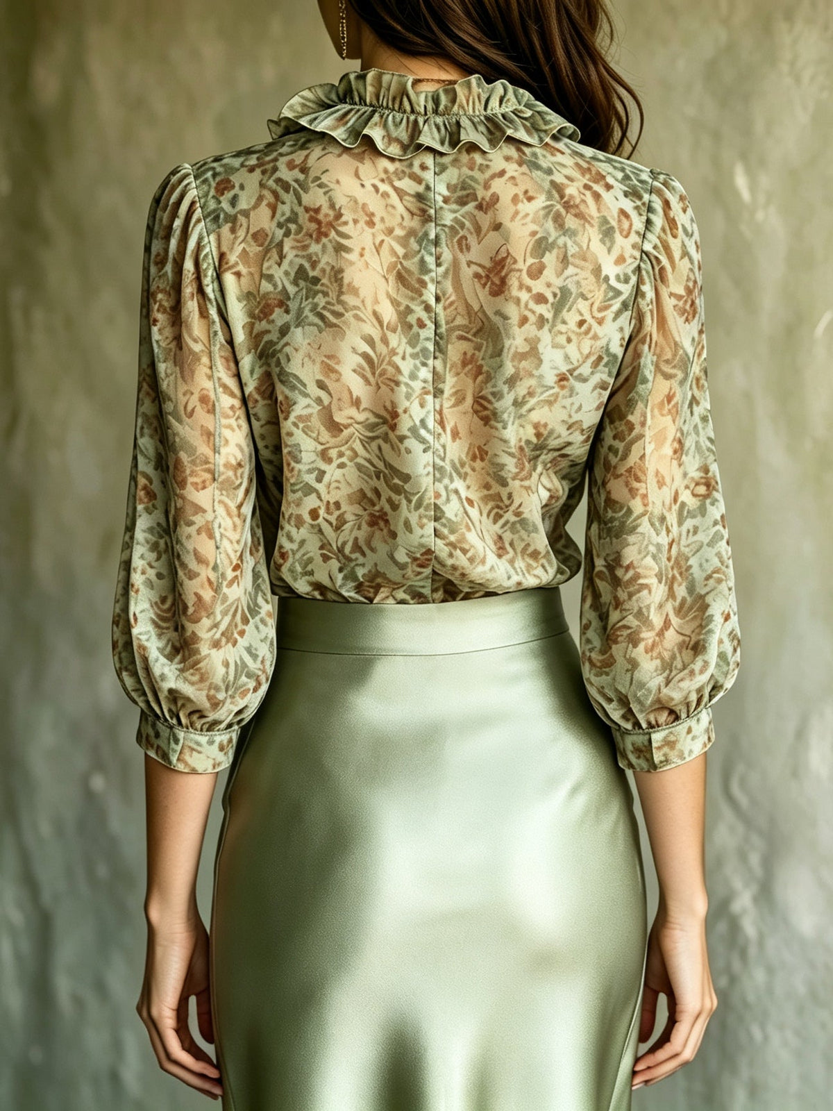 Antonella | Blusa Elegante con Volantes Florales y Minifalda de Satín