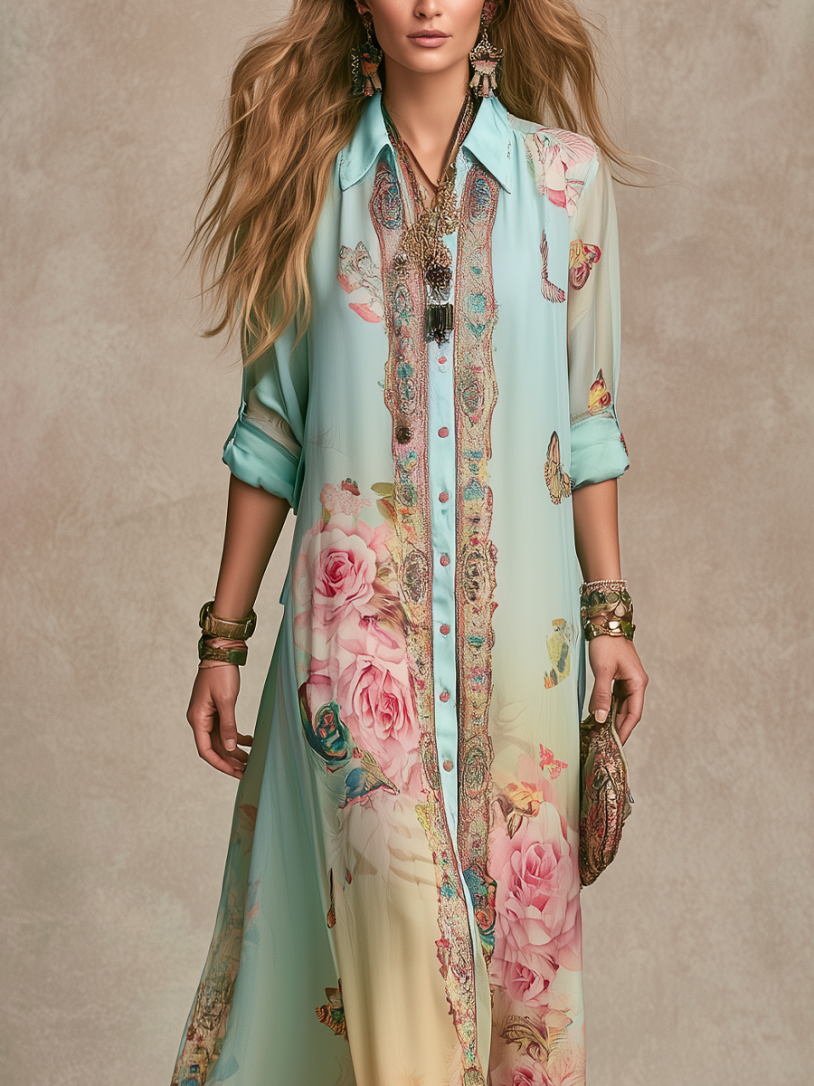Mónica | Vestido Maxi en Gasa con Estampado Floral Barroco