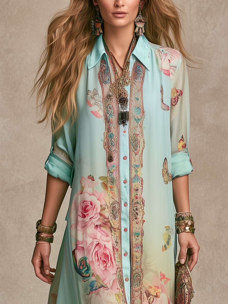 Mónica | Vestido Maxi en Gasa con Estampado Floral Barroco