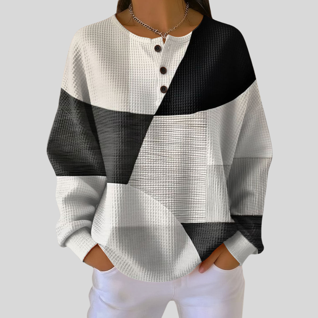 Almira™ | Sudadera Henley en Punto Gofrado