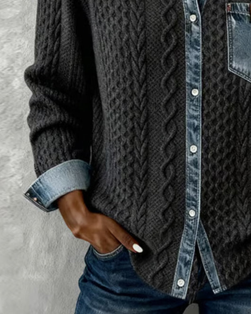 Camisa de Manga Larga con Detalles de Mezclilla