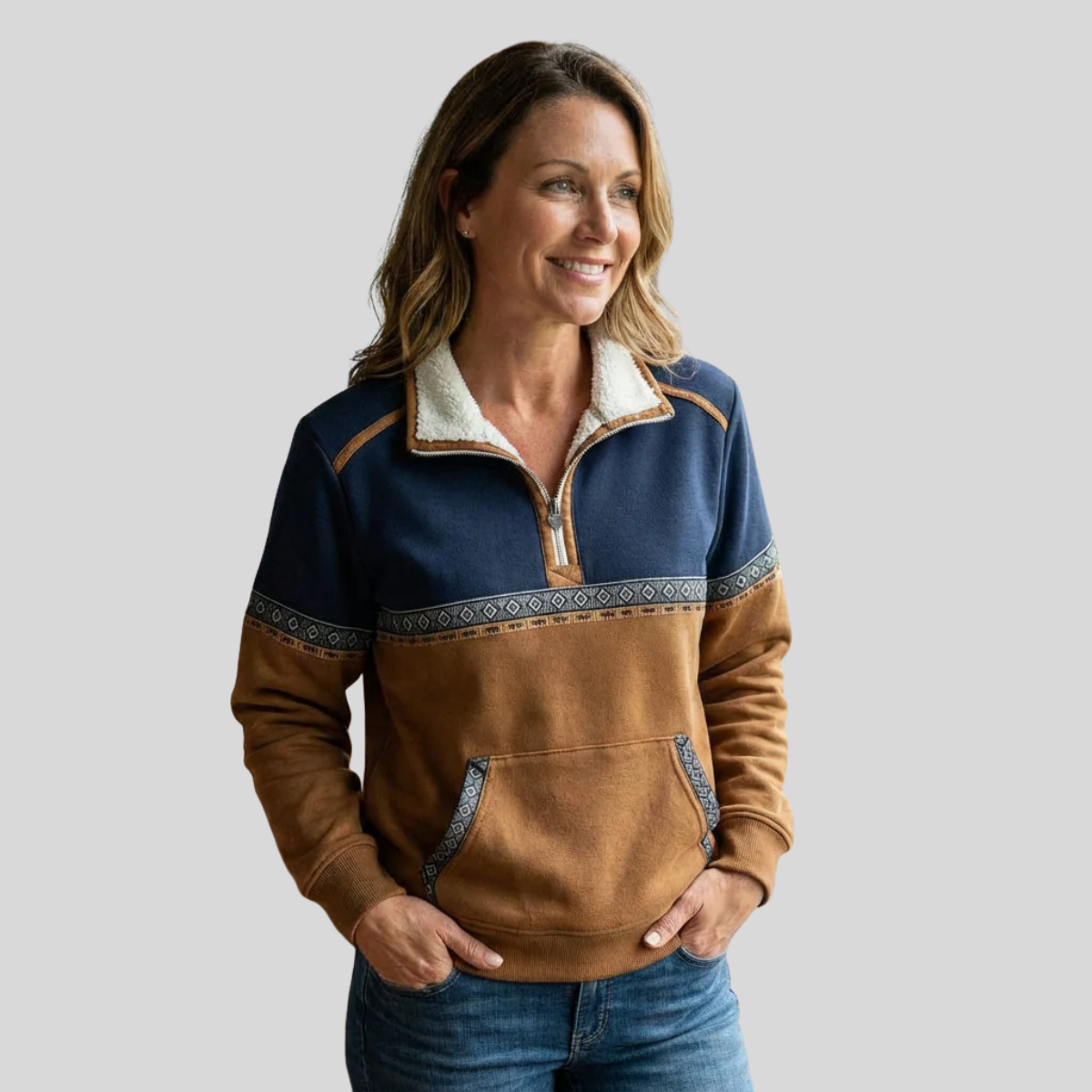 Alvette™ | Suéter Medio Cierre con Cuello Sherpa