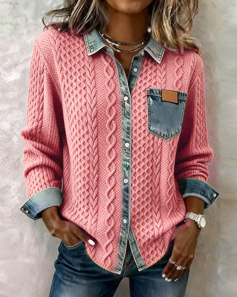 Camisa de Manga Larga con Detalles de Mezclilla