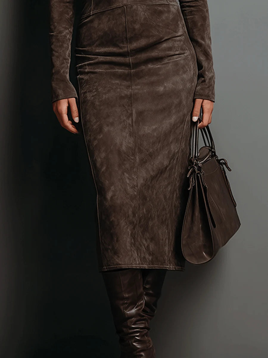 Lorena - Robe midi marron