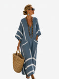 Caftan Maxi Long™ — Rayures Bleues Marines