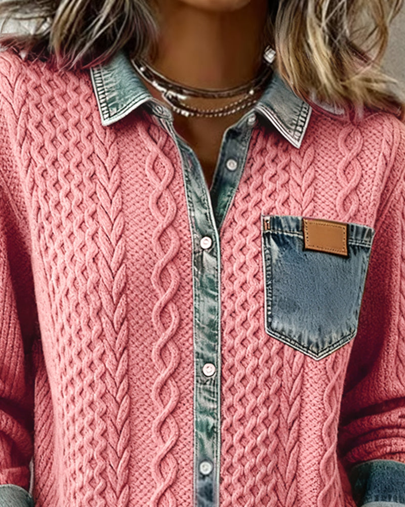Camisa de Manga Larga con Detalles de Mezclilla