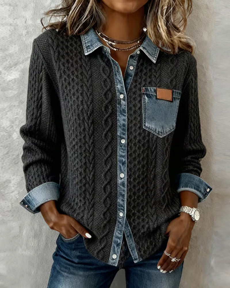 Camisa de Manga Larga con Detalles de Mezclilla