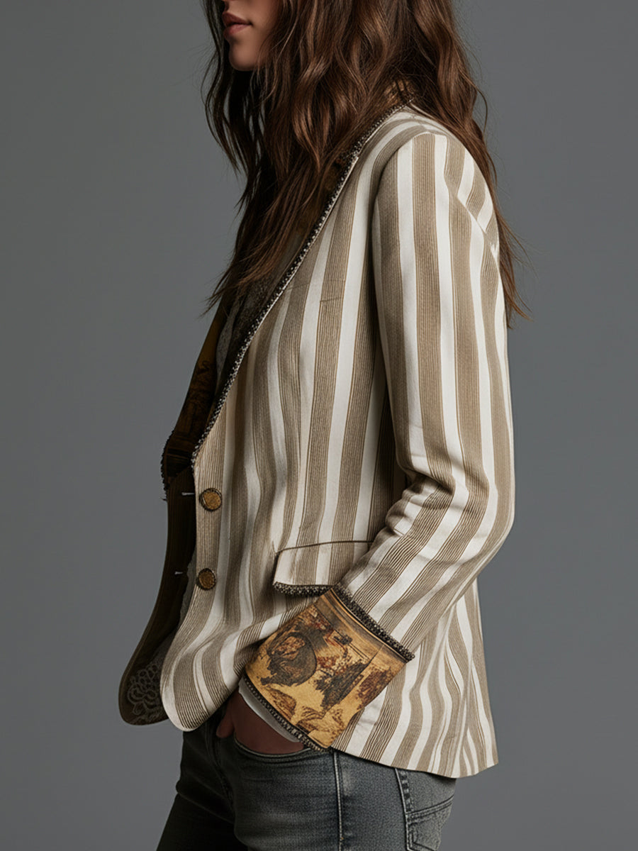 Suzanne | Blazer Boho a Rayas con Cuello Estampado