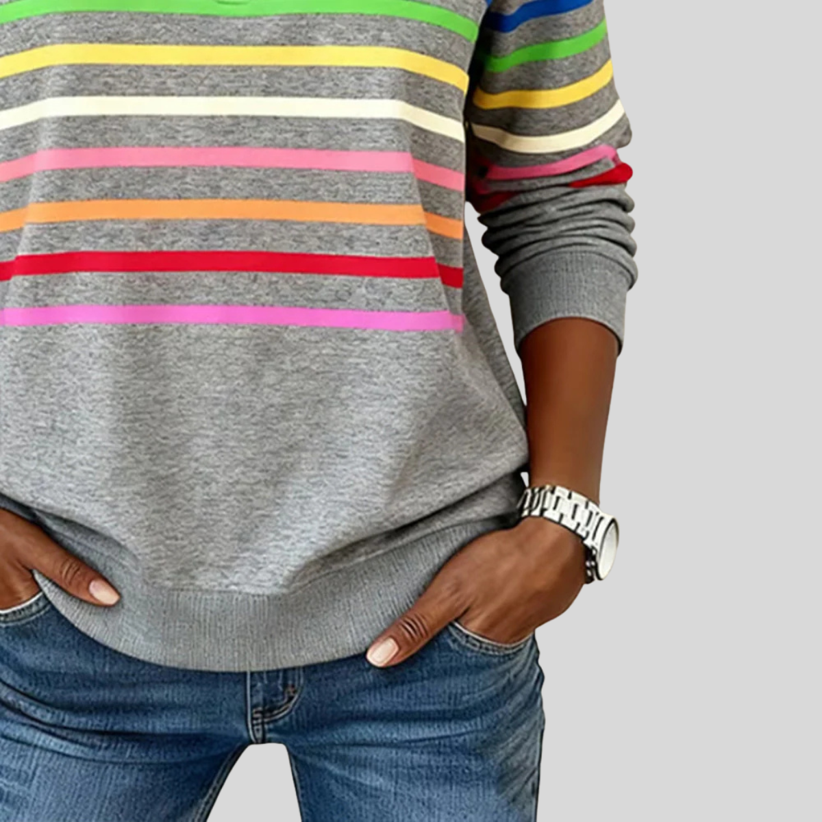 Prismette™ | Sudadera Cuarto de Cierre a Rayas Multicolor