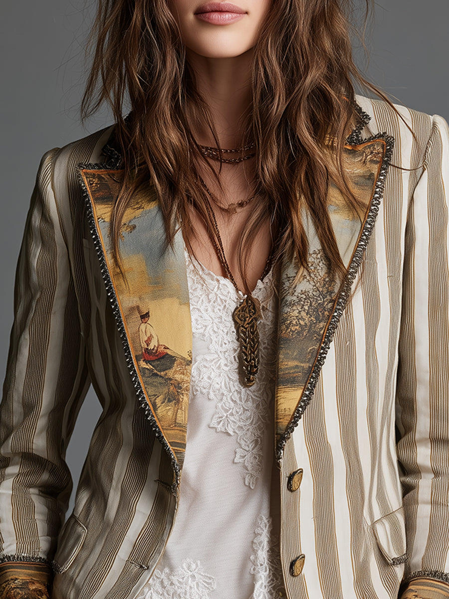 Suzanne | Blazer Boho a Rayas con Cuello Estampado