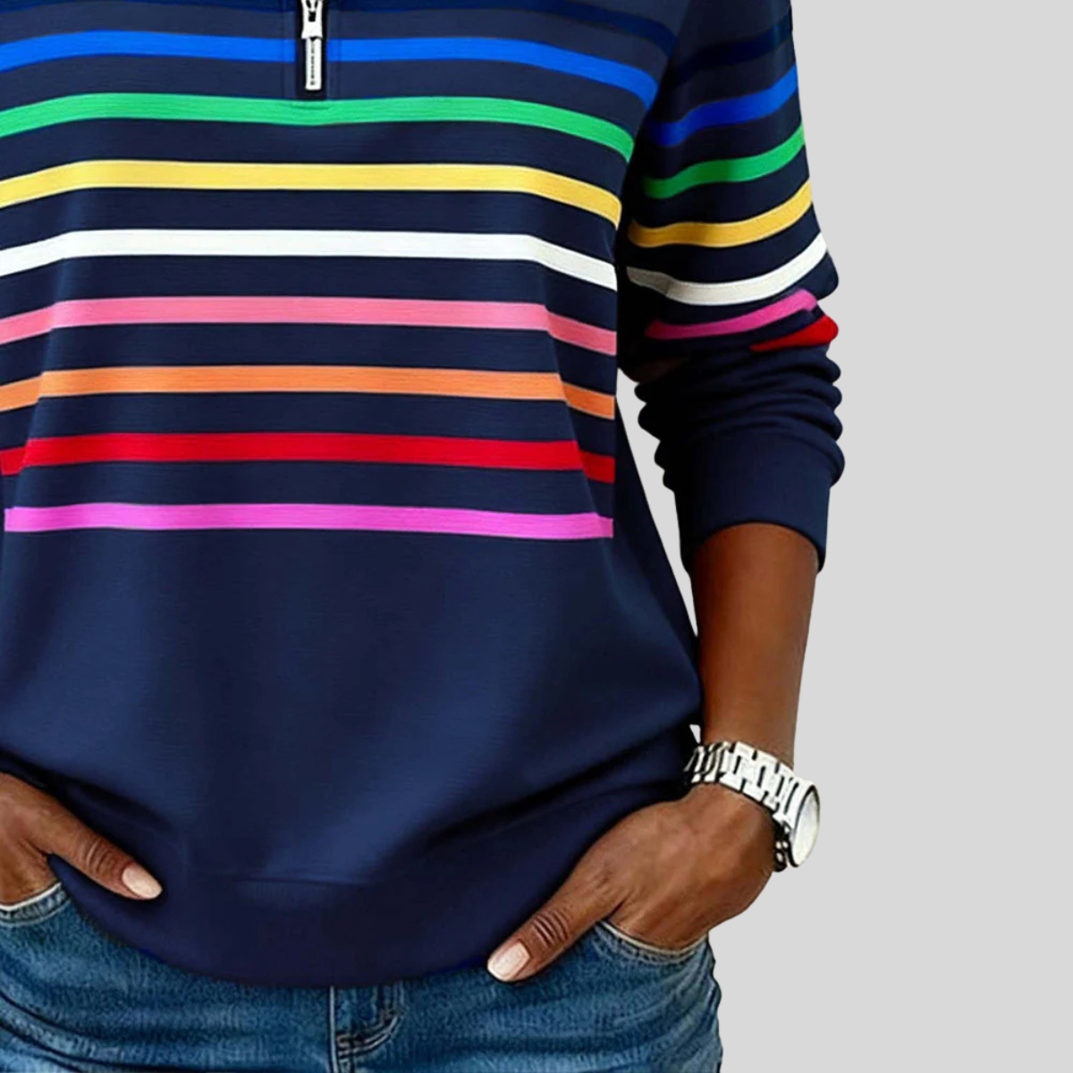 Prismette™ | Sudadera Cuarto de Cierre a Rayas Multicolor