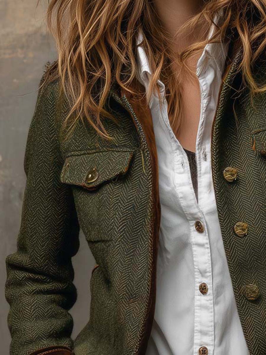 Honorine | Blazer Vintage Espiga con Ribetes en Contraste