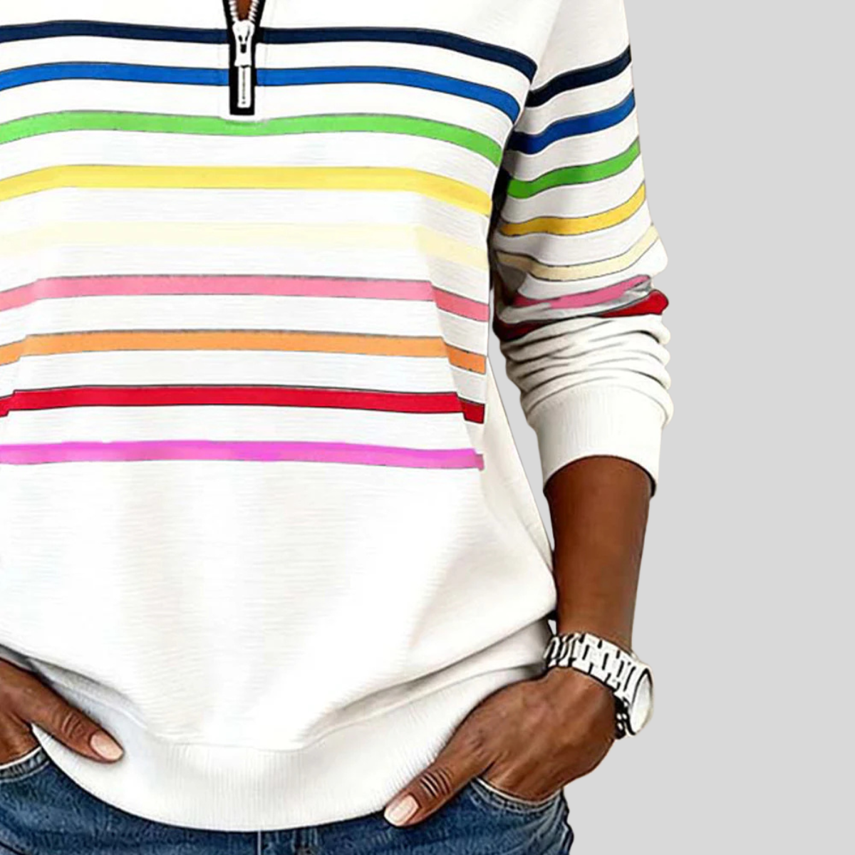 Prismette™ | Sudadera Cuarto de Cierre a Rayas Multicolor