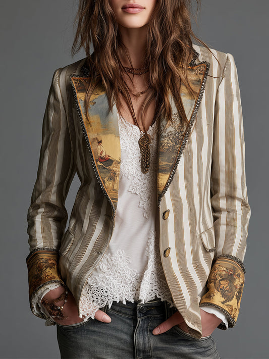 Suzanne | Blazer Boho a Rayas con Cuello Estampado