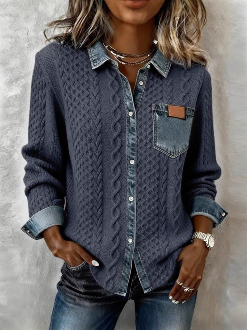 Camisa de Manga Larga con Detalles de Mezclilla