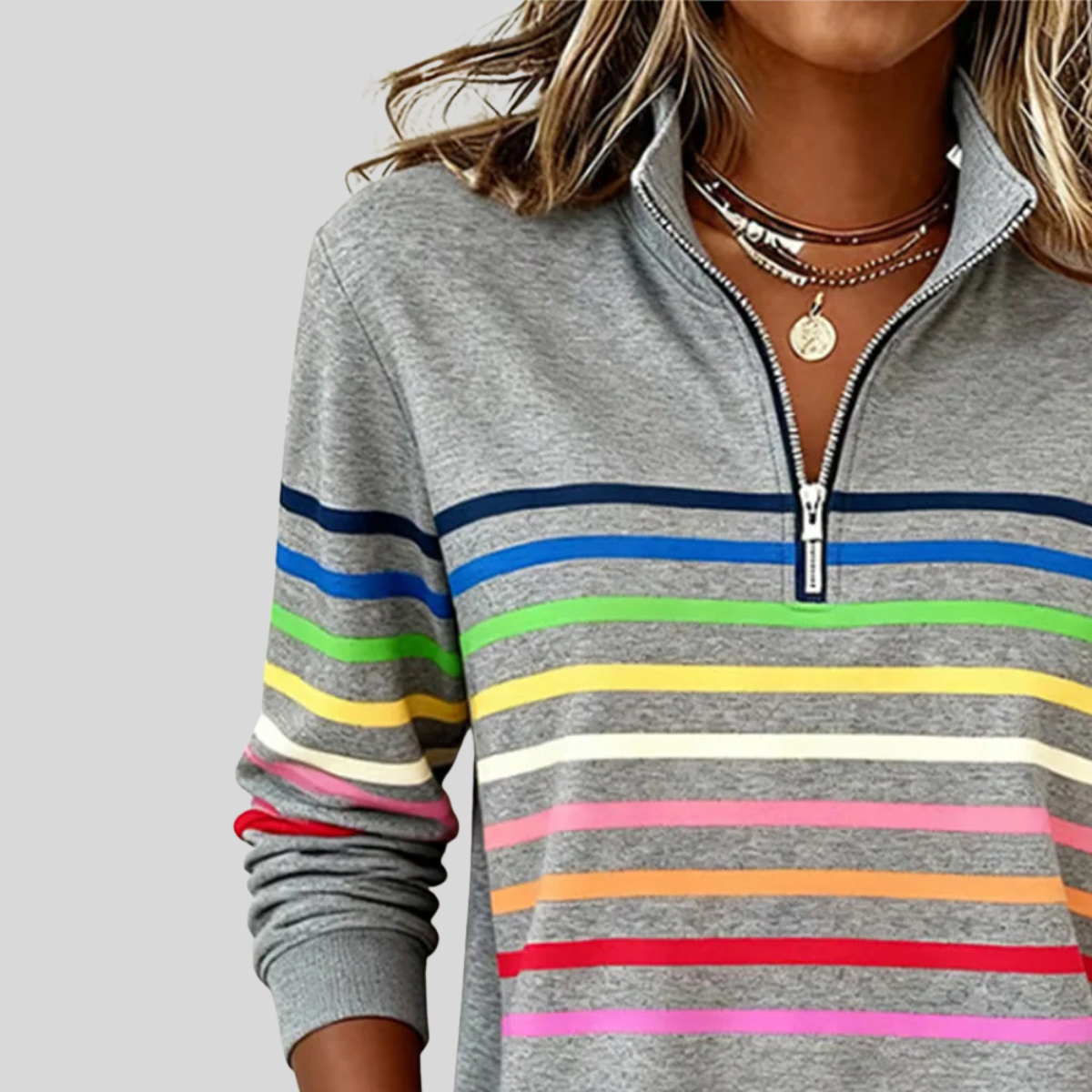 Prismette™ | Sudadera Cuarto de Cierre a Rayas Multicolor