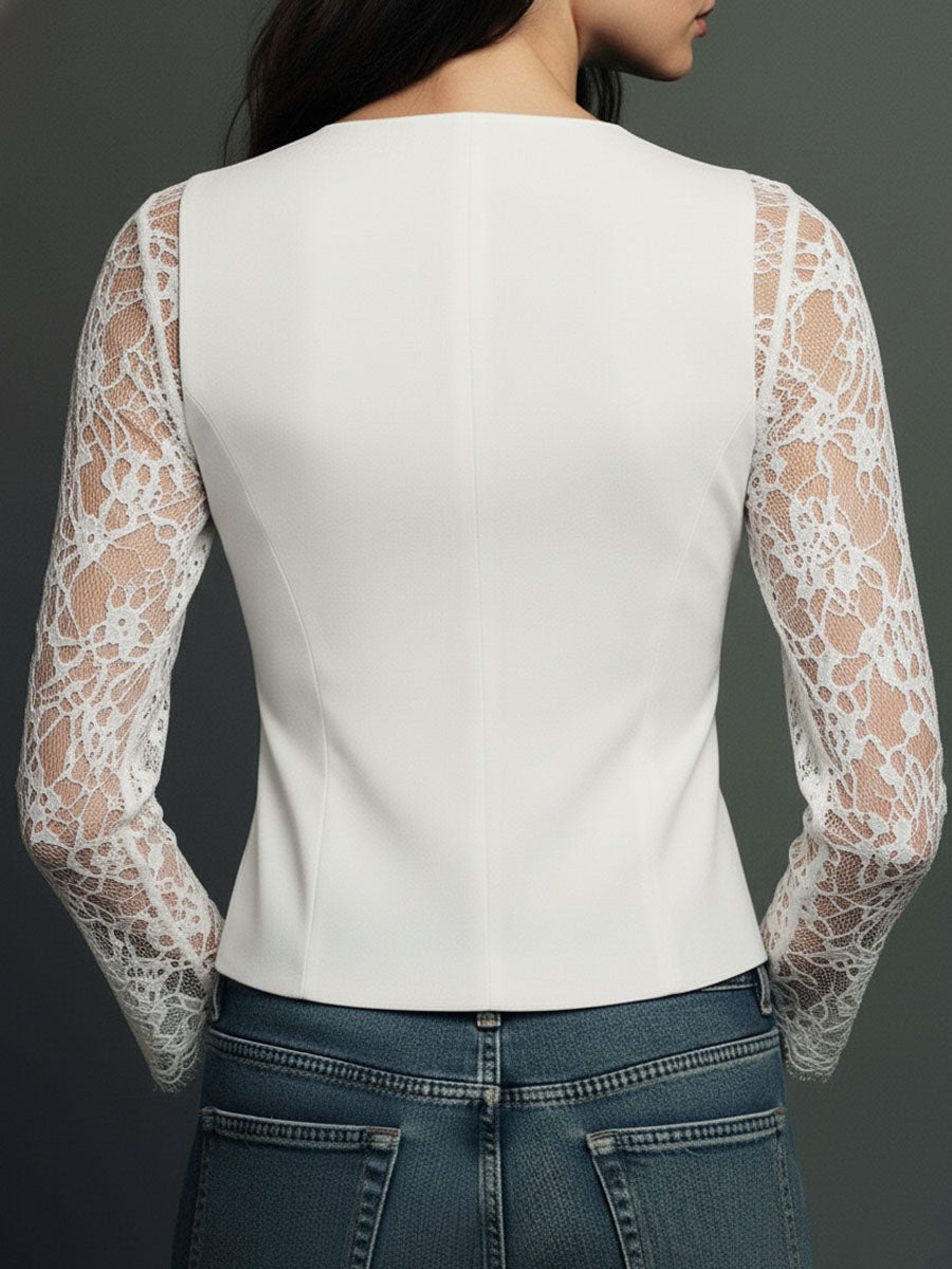 Noémie | Top Blazer Negro de Mangas Semitransparentes