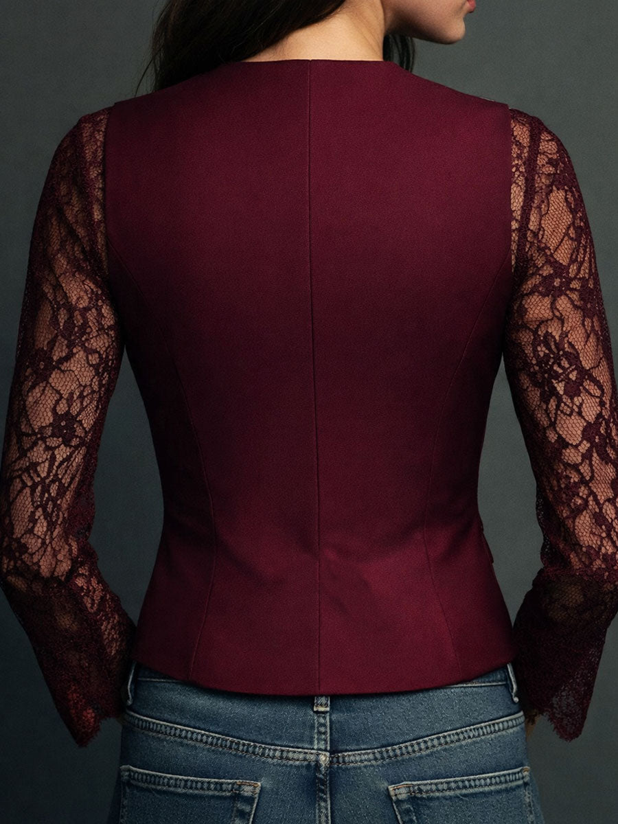Noémie | Top Blazer Negro de Mangas Semitransparentes