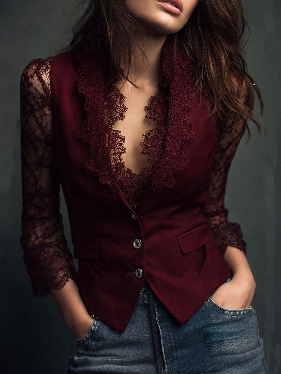 Noémie | Top Blazer Negro de Mangas Semitransparentes