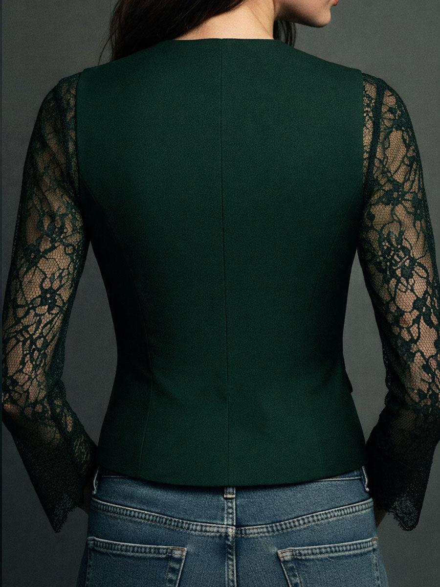 Noémie | Top Blazer Negro de Mangas Semitransparentes