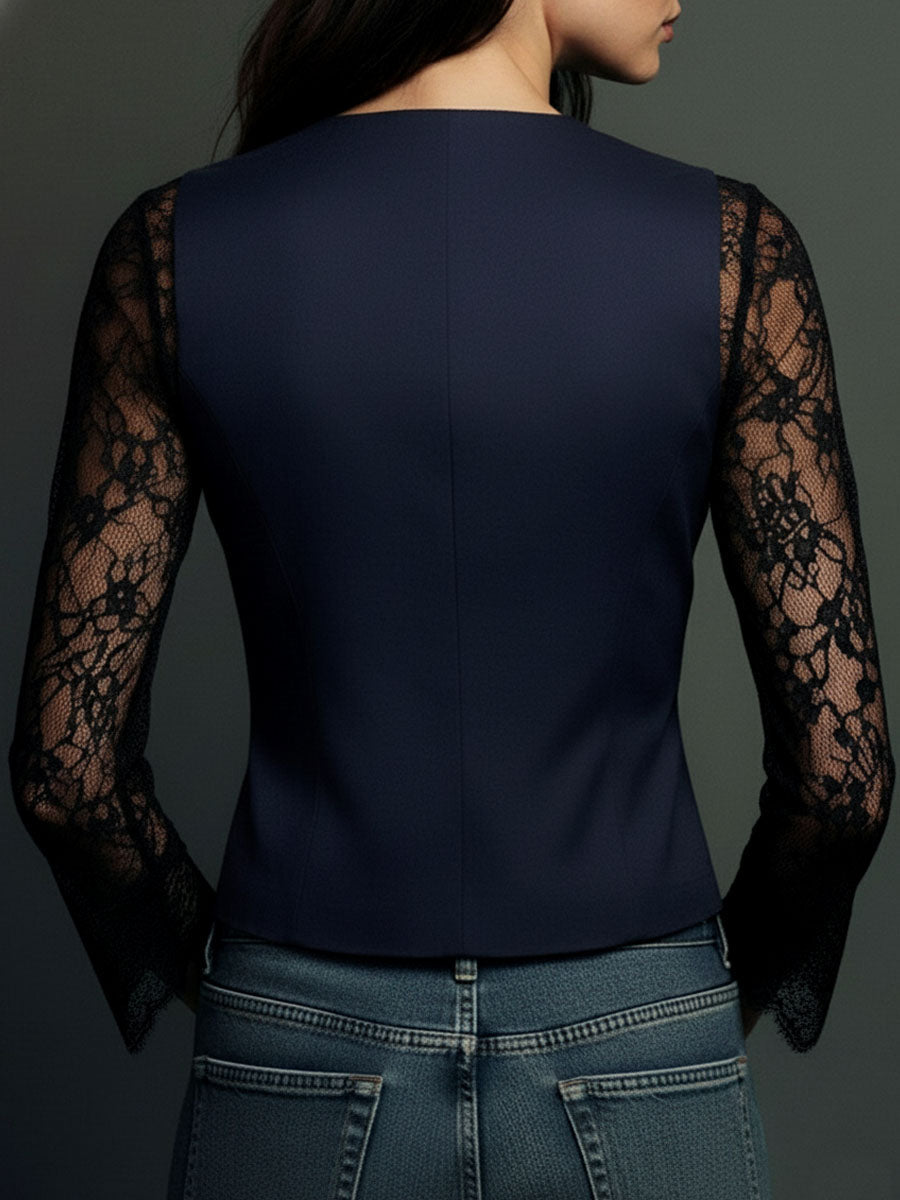 Noémie | Top Blazer Negro de Mangas Semitransparentes