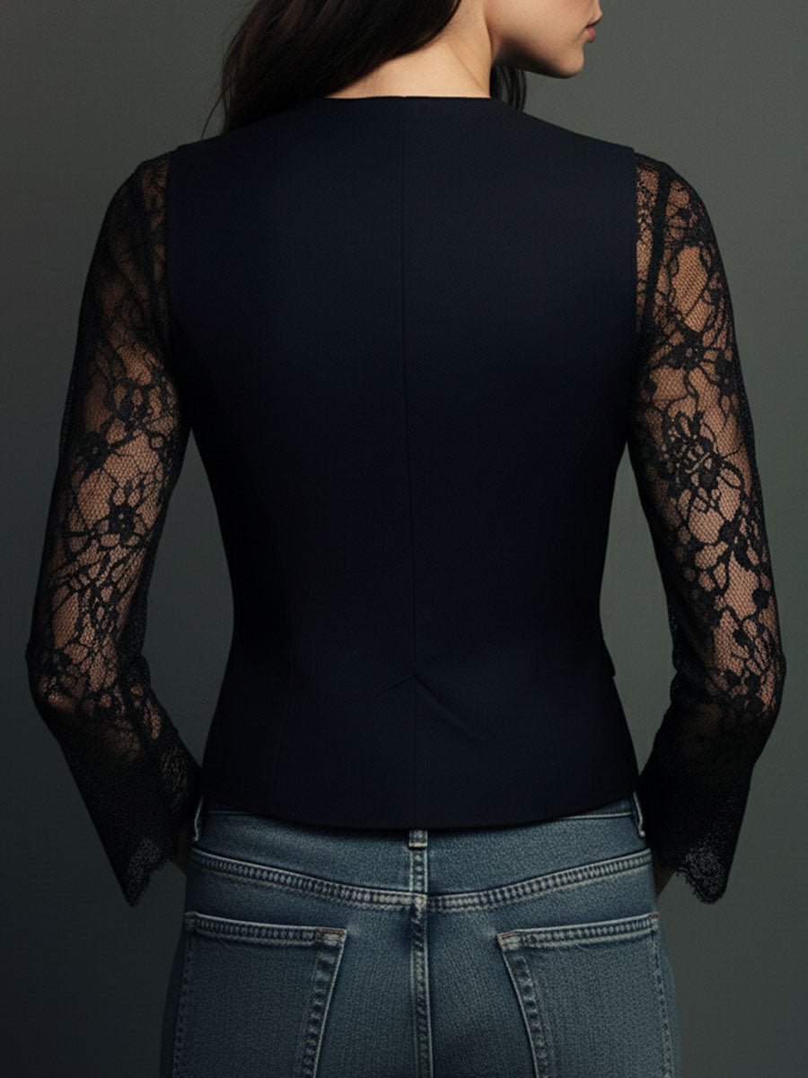 Noémie | Top Blazer Negro de Mangas Semitransparentes