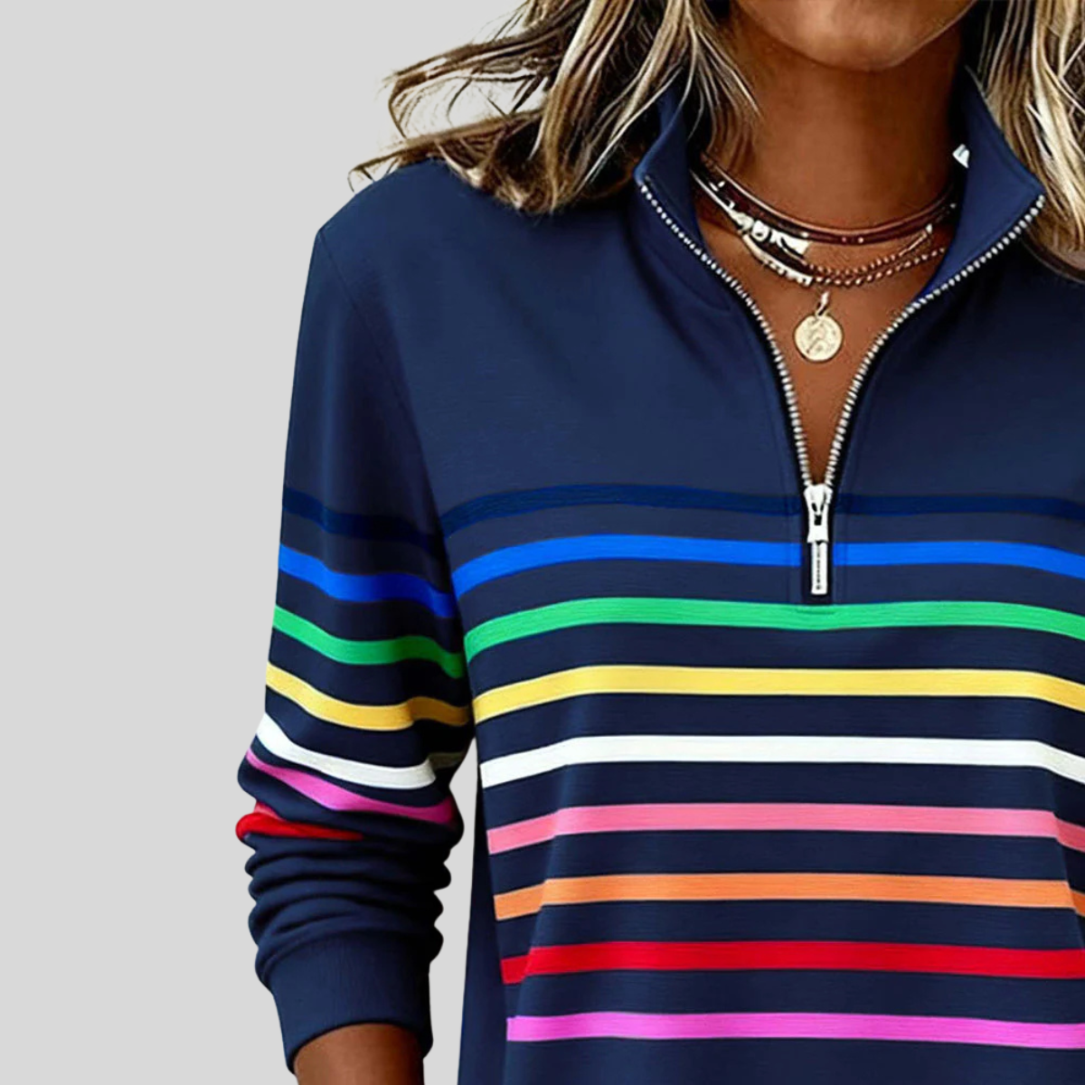 Prismette™ | Sudadera Cuarto de Cierre a Rayas Multicolor