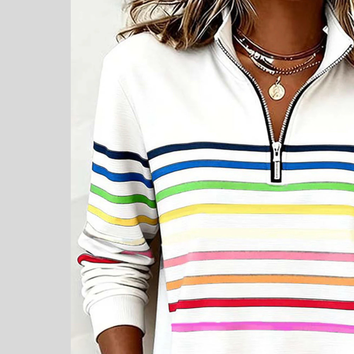 Prismette™ | Sudadera Cuarto de Cierre a Rayas Multicolor