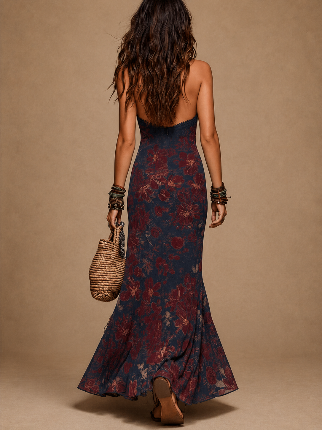 Lía - Vestido largo floral de encaje y silueta sirena