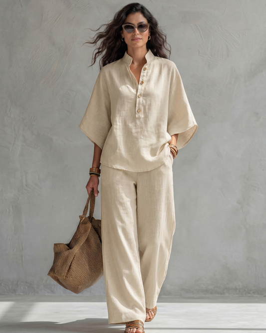 Elena | Conjunto de Mujer en Algodón y Lino Blanco