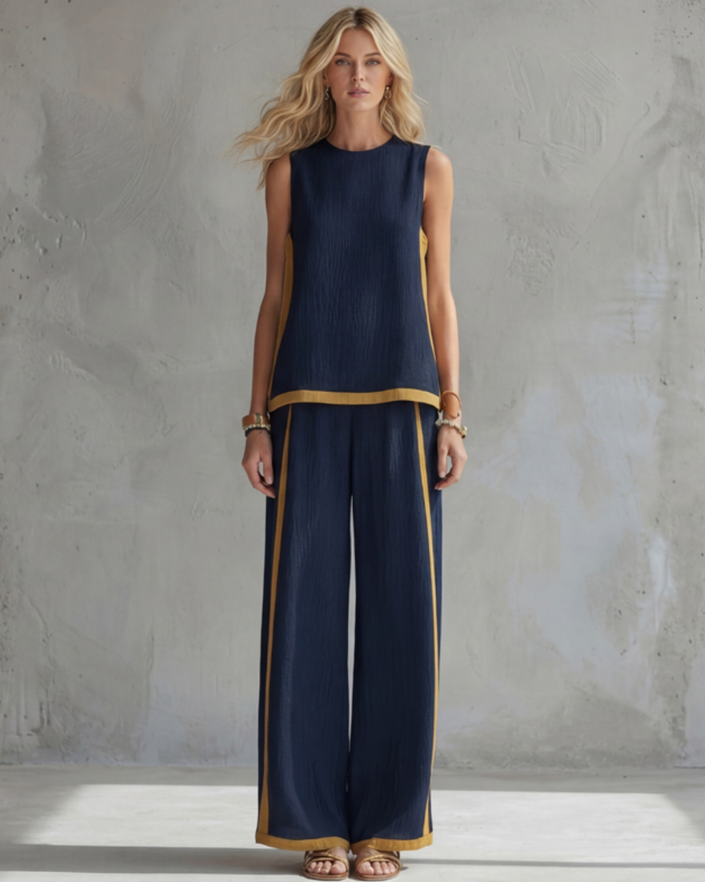Leila | Conjunto Elegante de Algodón y Lino Azul