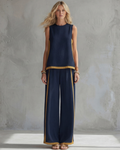 Leila | Conjunto Elegante de Algodón y Lino Azul