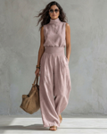 Maria | Conjunto Top y Pantalón Ancho Algodón Lino Rosa
