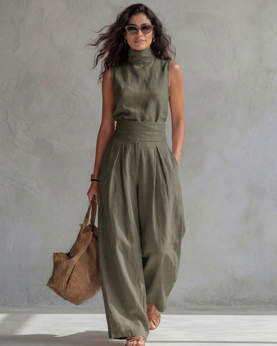Maria | Conjunto Top con Pantalón Ancho Algodón Lino