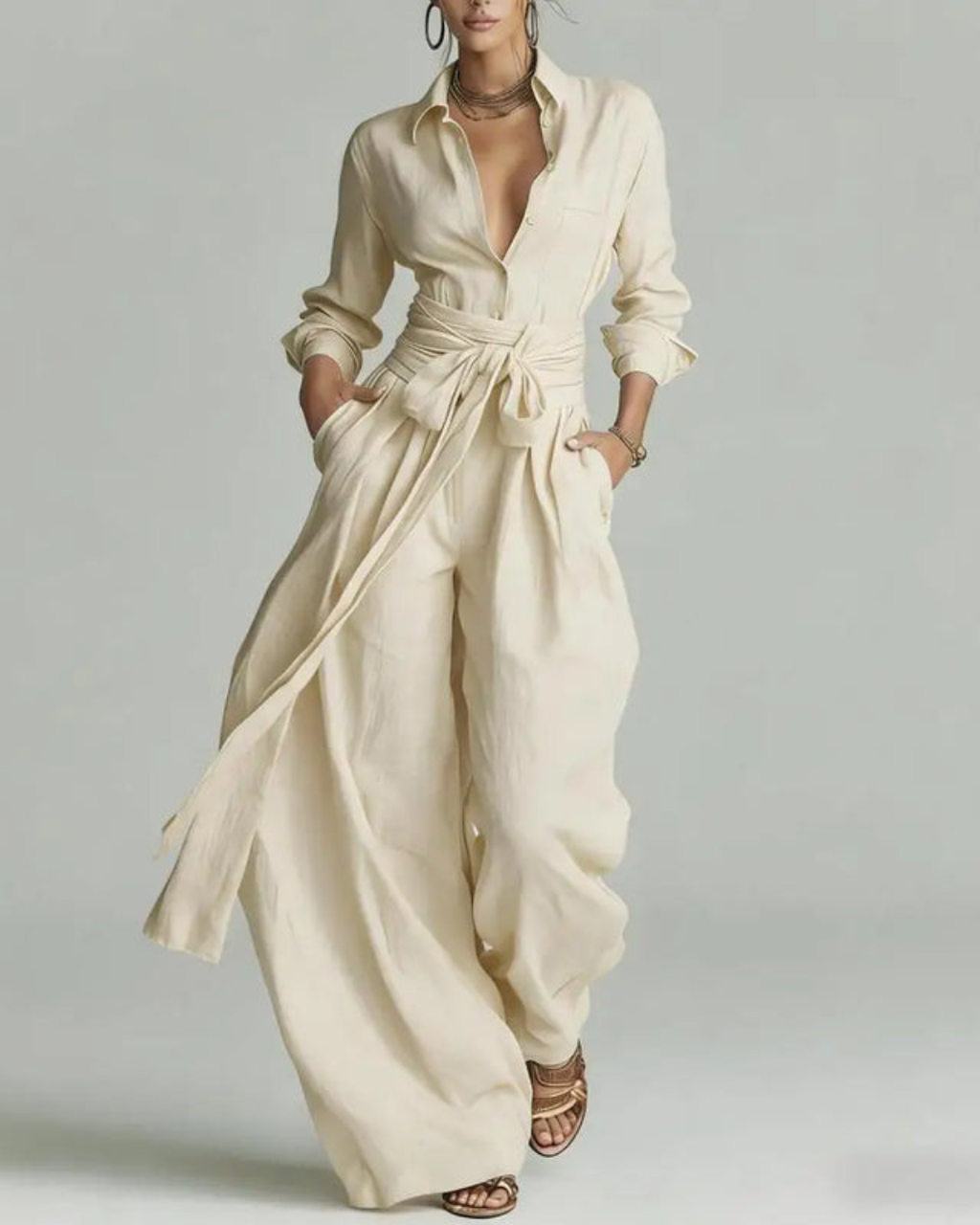 Andrea | Conjunto casual camisa y pantalón ancho lounge.