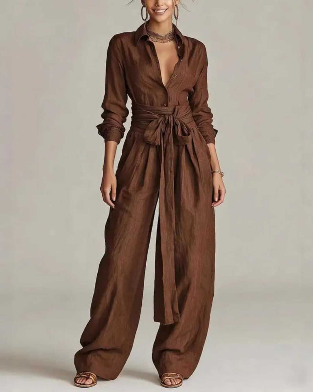 Andrea | Conjunto casual camisa y pantalón ancho lounge.