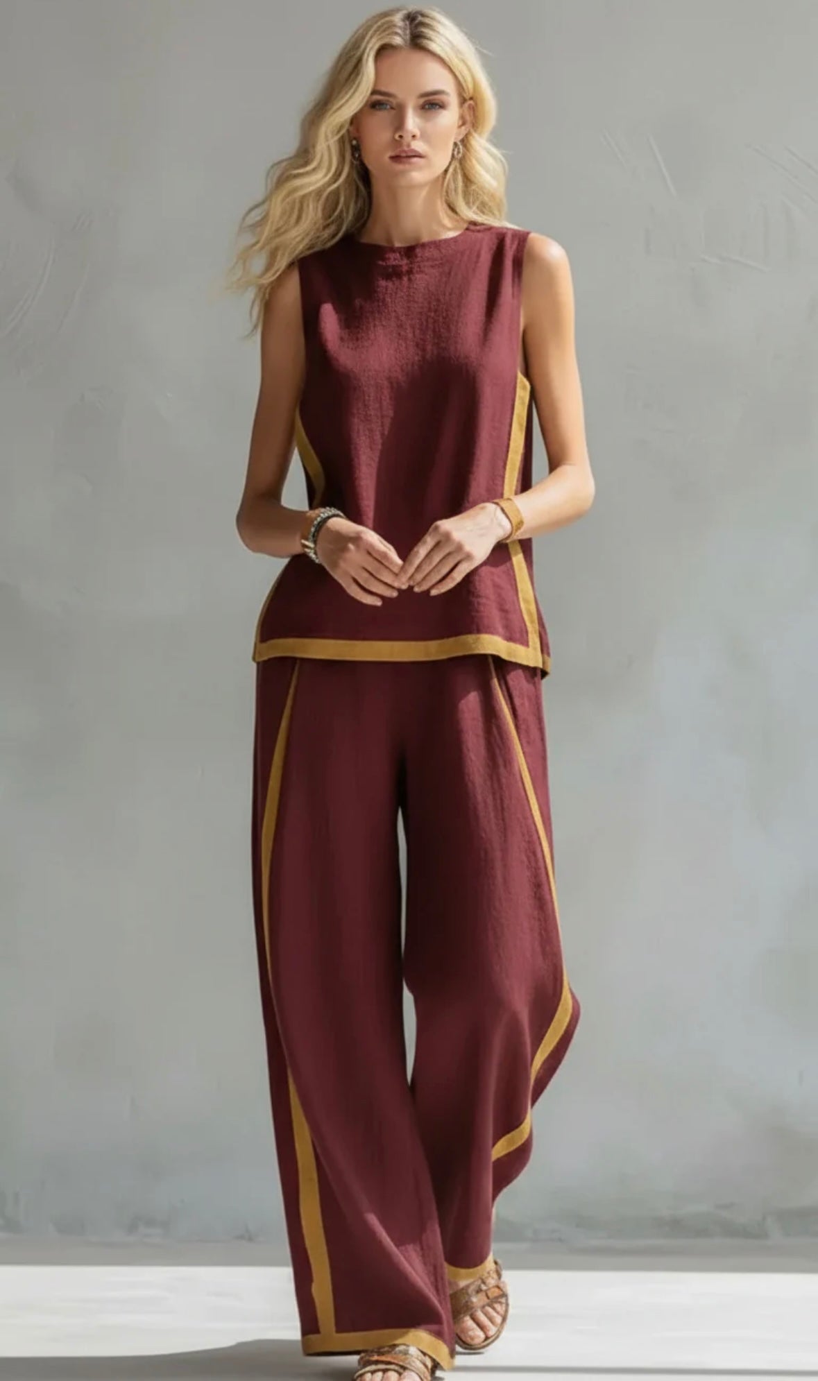Leila | Conjunto Elegante de Algodón y Lino Azul Cielo