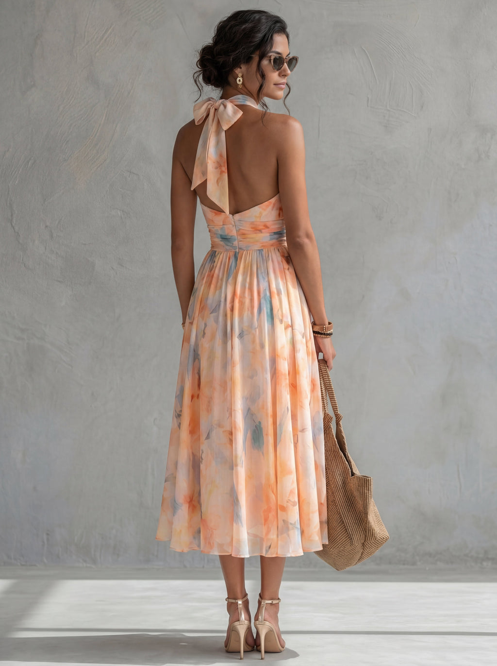 Aurora - Vestido con cuello halter y estampado