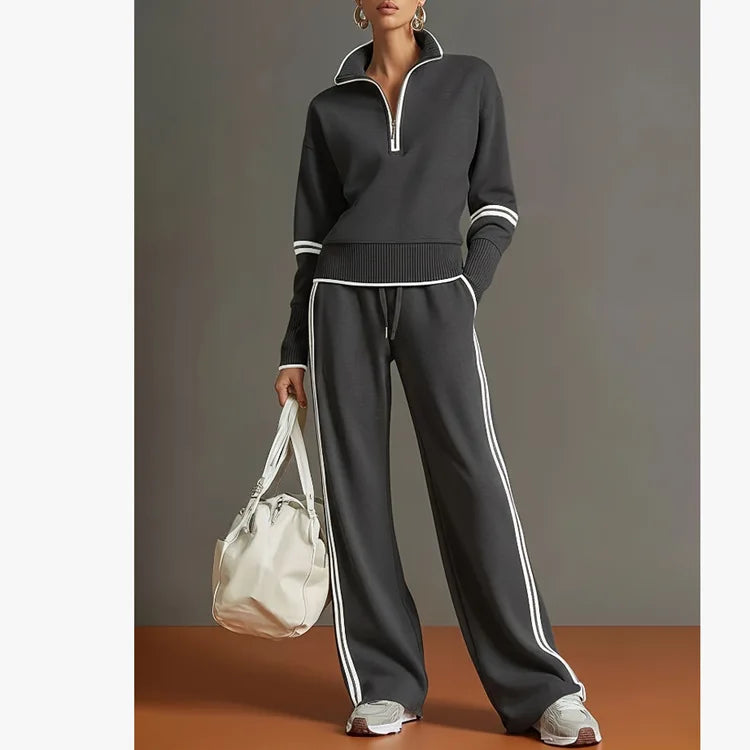 Paulina | Conjunto Sudadera con Ribete y Pantalón Ancho