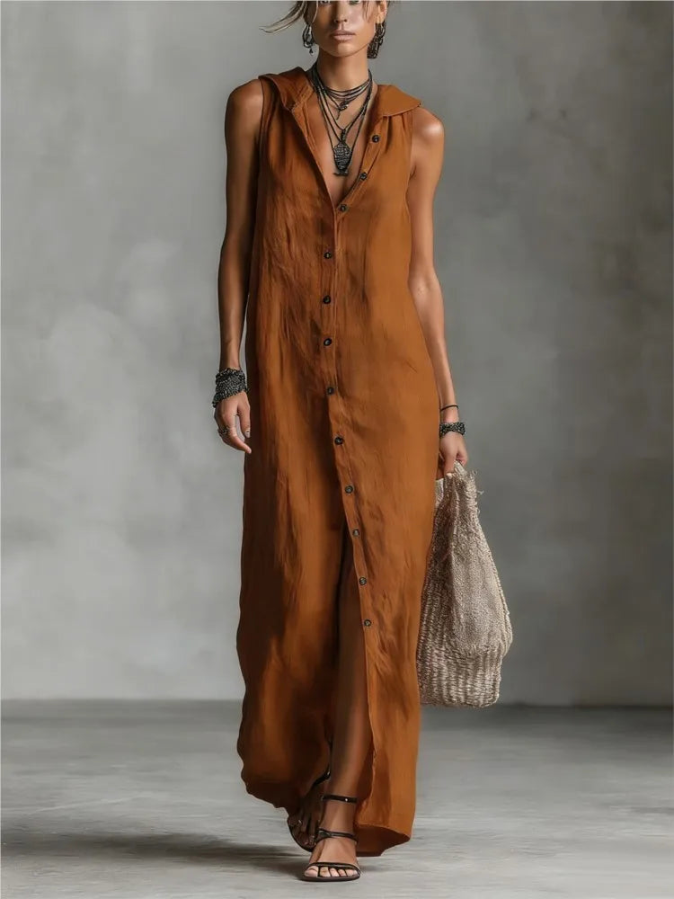 Camila | Vestido de Algodón y Lino con Capucha