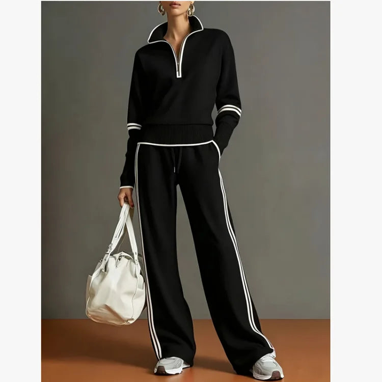 Paulina | Conjunto Sudadera con Ribete y Pantalón Ancho