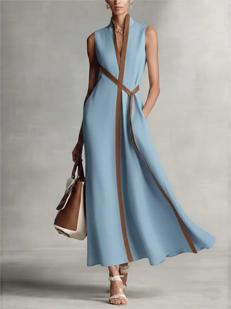 Valeria | Vestido Maxi Mujer Cuello V Rayas