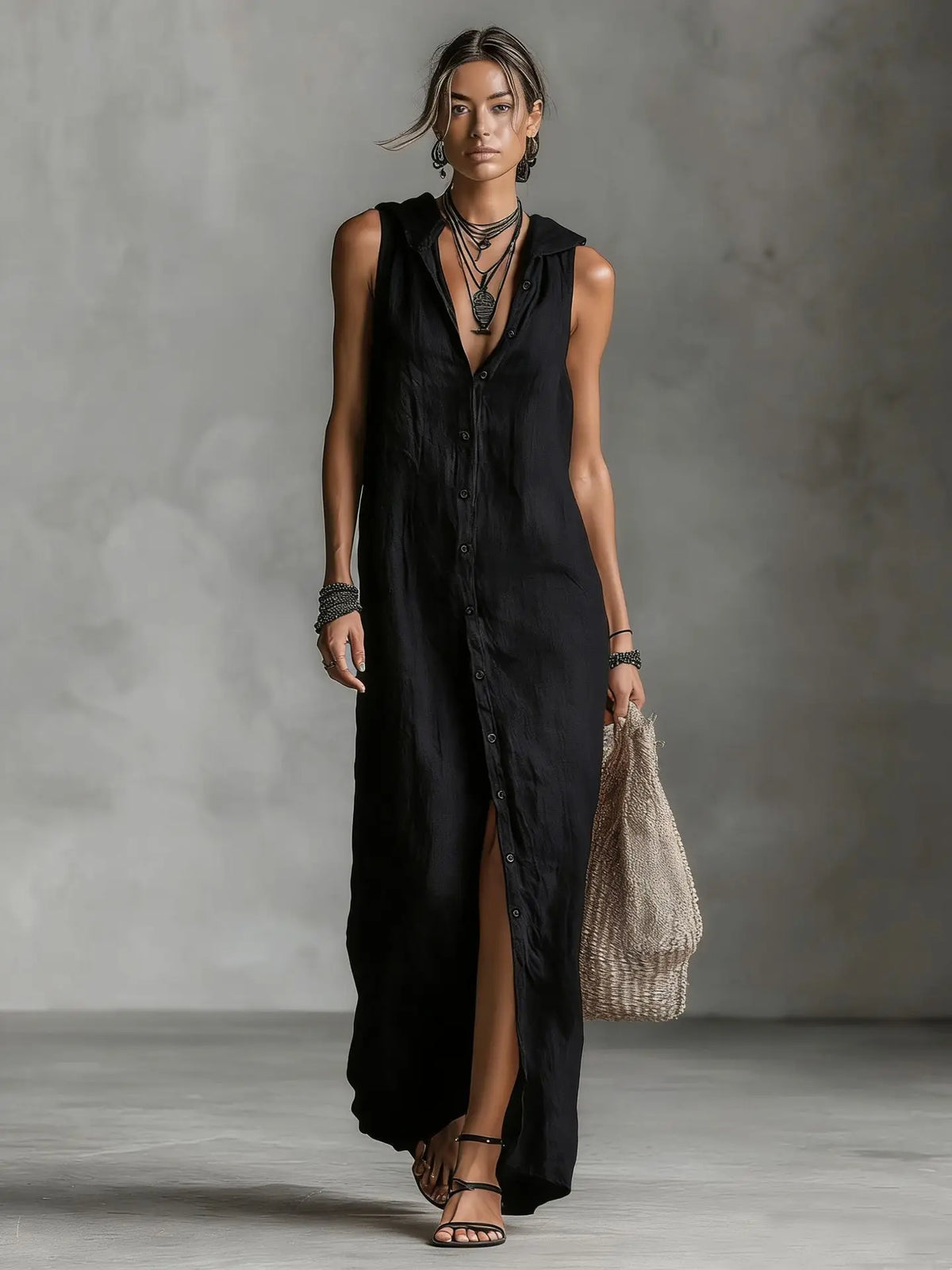 Camila | Vestido de Algodón y Lino con Capucha